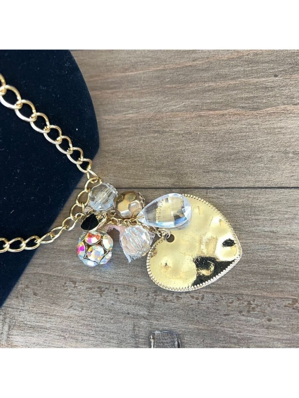 Gennaro Crystal Gold Heart Charm Long Statement Necklace